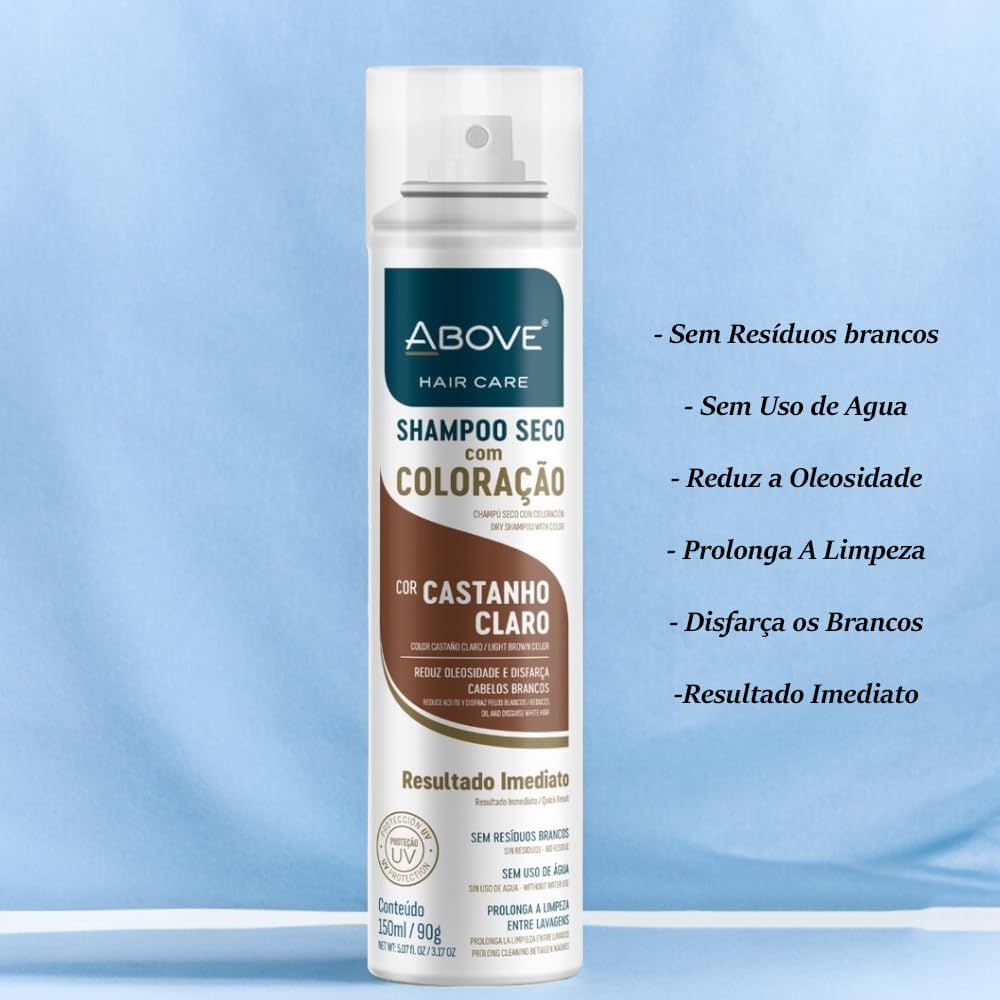 SHAMPO SECO ABOVE COM COLORAÇÃO CASTANHO CLARO 150ML