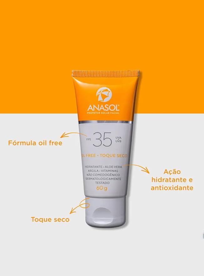 PROTETOR SOLAR FACIAL ANASOL OIL FREE FPS 35 UVA+UVB 60G