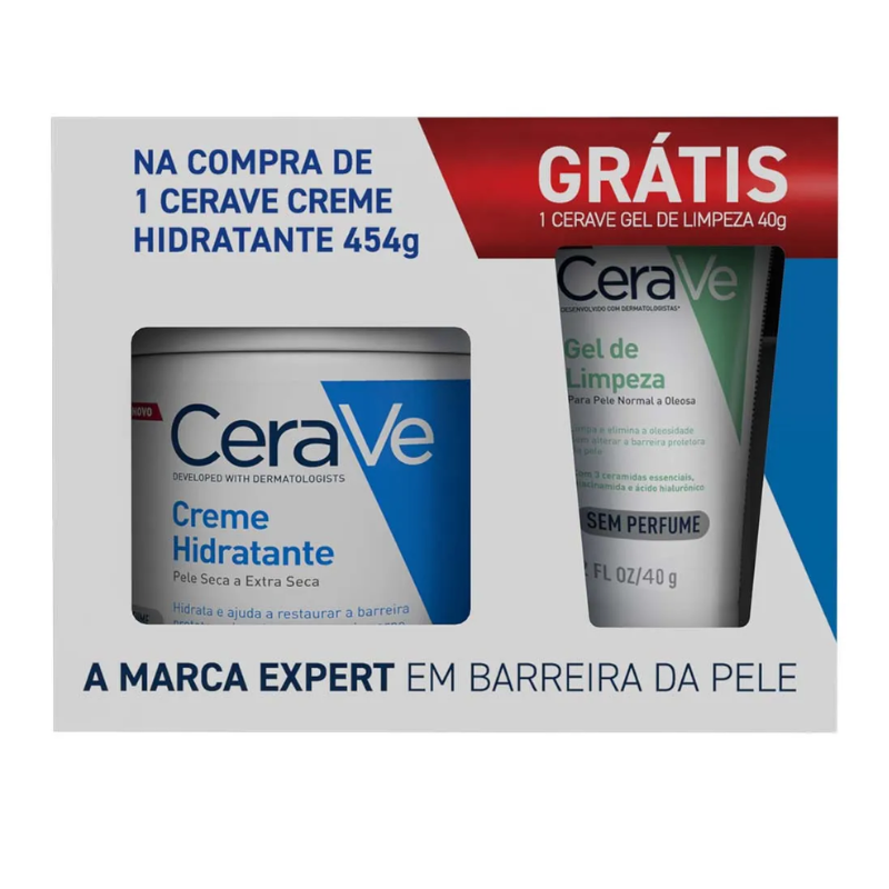 KIT CERAVE CREME HIDRATANTE 454G + GEL DE LIMPEZA GRÁTIS 40G