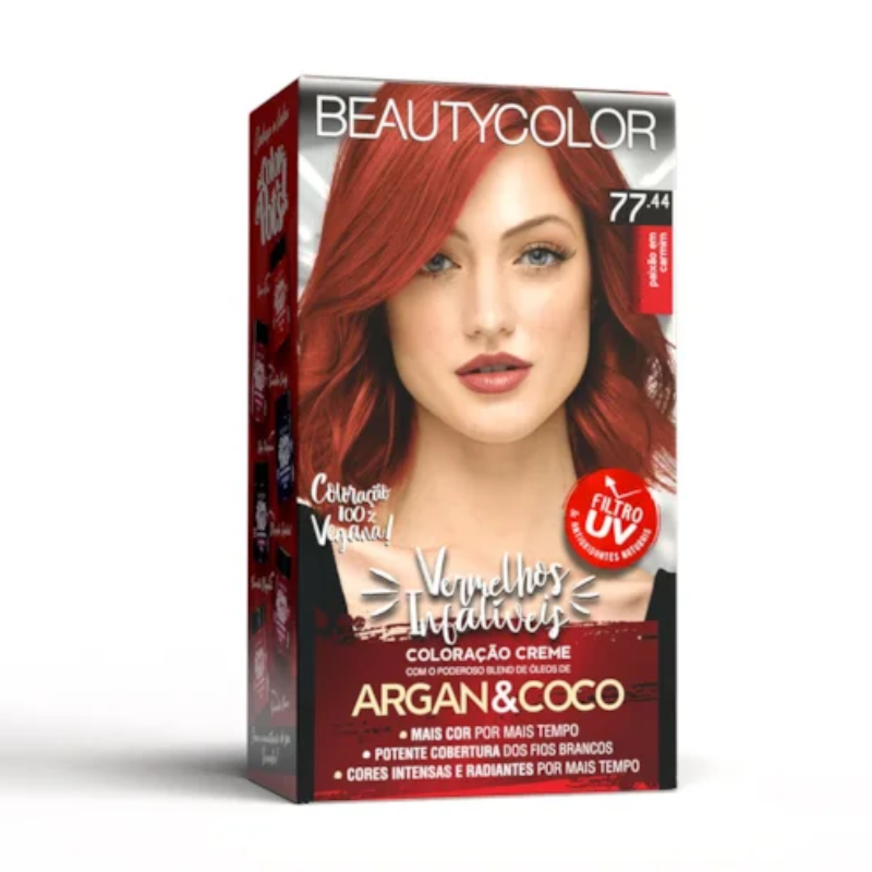 KIT TINTA CAPILAR BEAUTYCOLOR 77.44 PAIXÃO EM CARMIM
