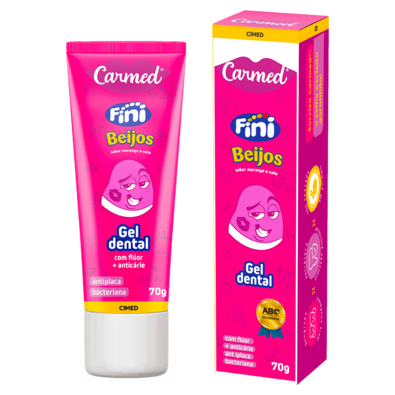 GEL DENTAL CARMED FINI BEIJOS SABOR MORANGO E NATA 70G