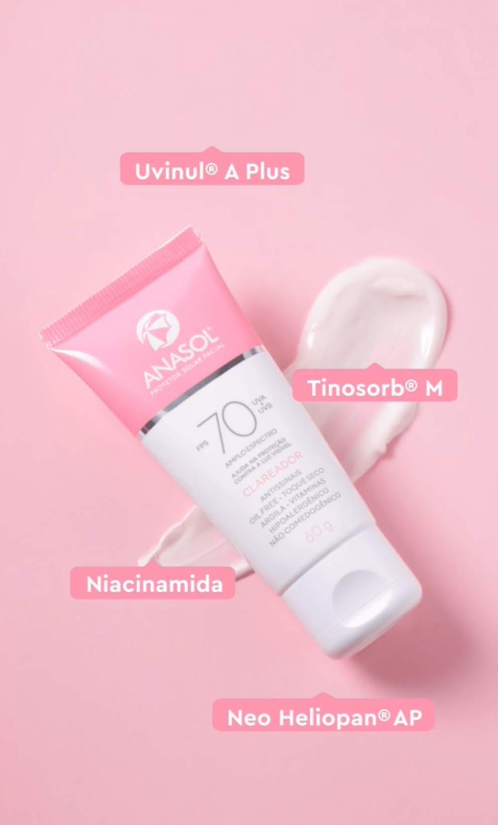 PROTETOR SOLAR FACIAL ANASOL CLAREADOR FPS 70 UVA+UVB 60G