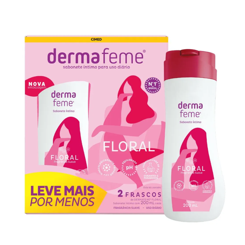 KIT SABONETE LÍQUIDO DERMAFEME 2 FRASCOS 200ML FLORAL
