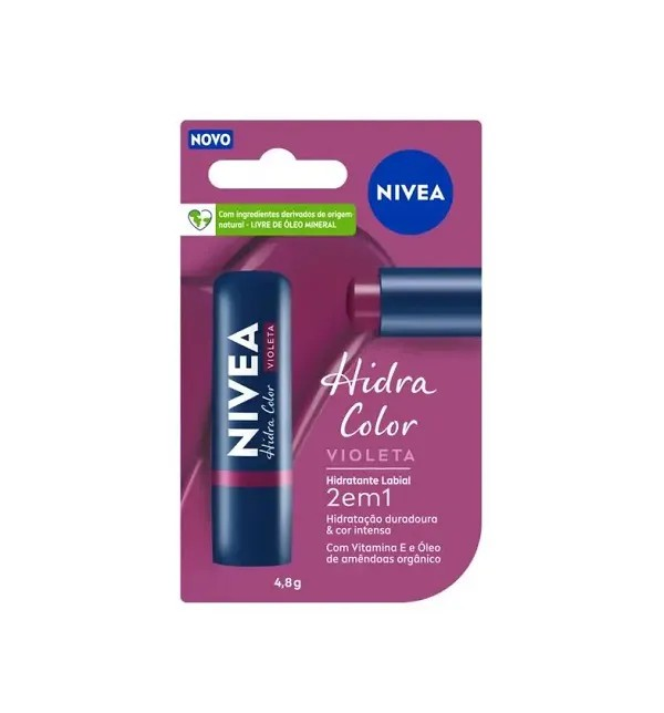 HIDRATANTE LABIAL NIVEA HIDRA COLOR VIOLETA 2 EM 1 4,8G