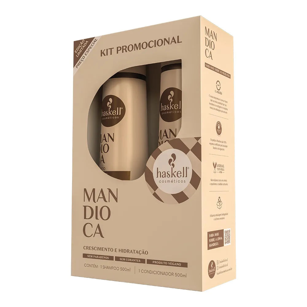 KIT HASKELL SHAMPOO 500ML+CONDICIONADOR 500ML MANDIOCA