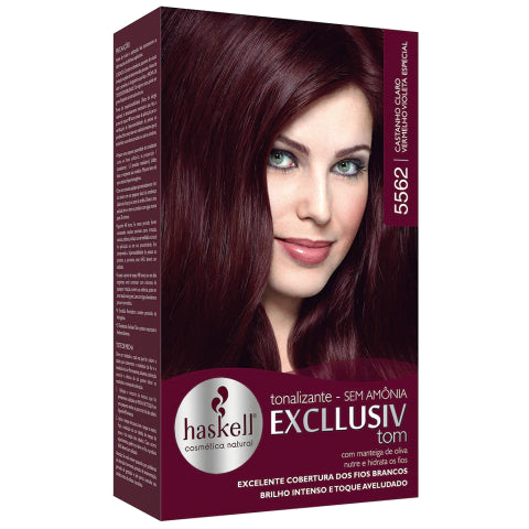 KIT TONALIZANTE HASKELL EXCLUSIV 5562 CASTANHO CLARO VERMELHO VIOLETA ESPECIAL SEM AMÔNIA 