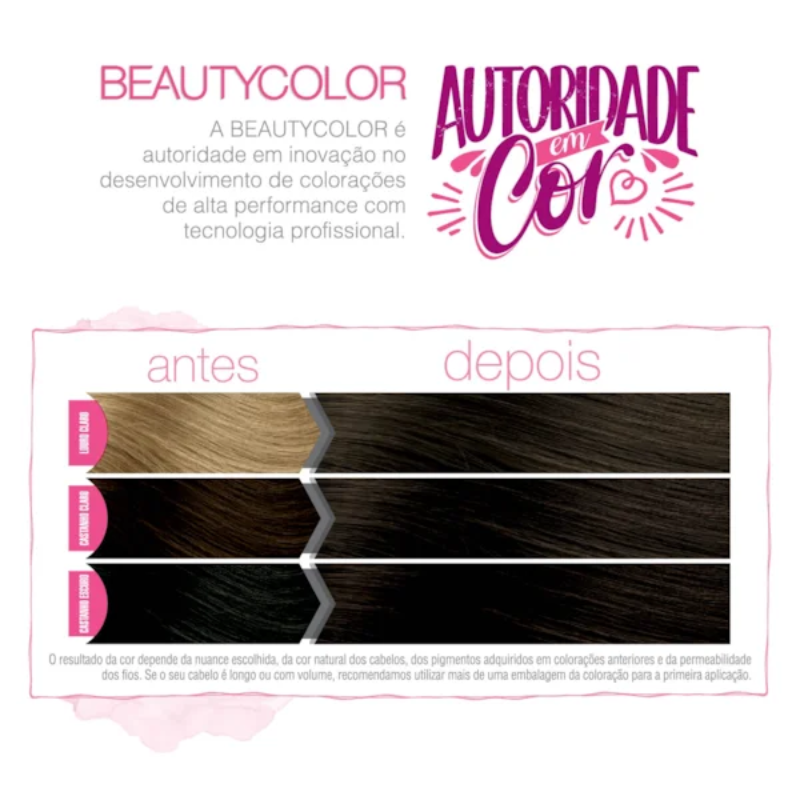 KIT TINTA CAPILAR BEAUTYCOLOR PURRISÍ SEM AMÔNIA 4.0 CASTANHO NATURAL