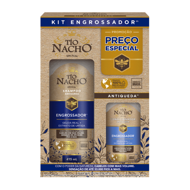 KIT TÍO NACHO SHAMPOO 415ML + CONDICIONADOR 200ML ANTIQUEDA ENGROSSADOR