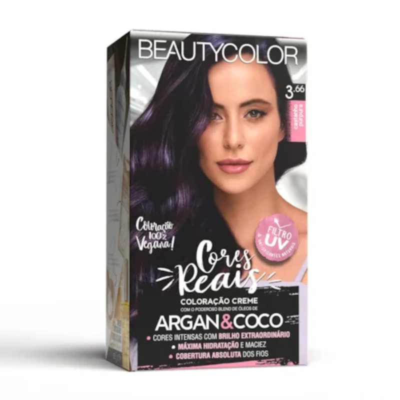 KIT TINTA CAPILAR BEAUTYCOLOR 3.66 CASTANHO PÚRPURA