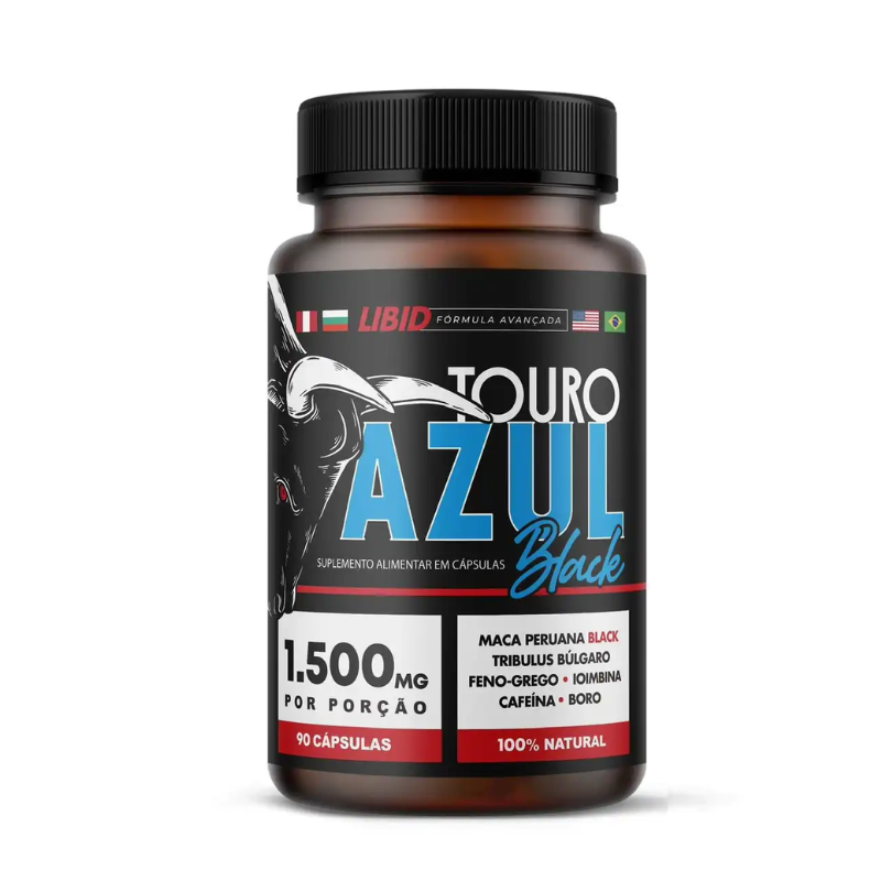 SUPLEMENTO ALIMENTAR SHOOPNATU TOURO AZUL BLACK 90 CÁPSULAS