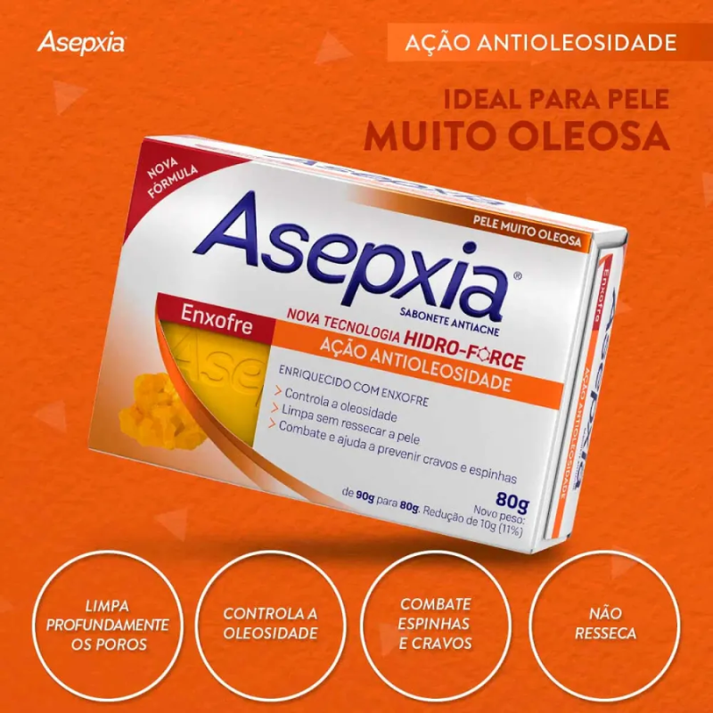 SABONETE ASEPXIA ANTIACNE ANTIOLEOSIDADE ENXOFRE 80G