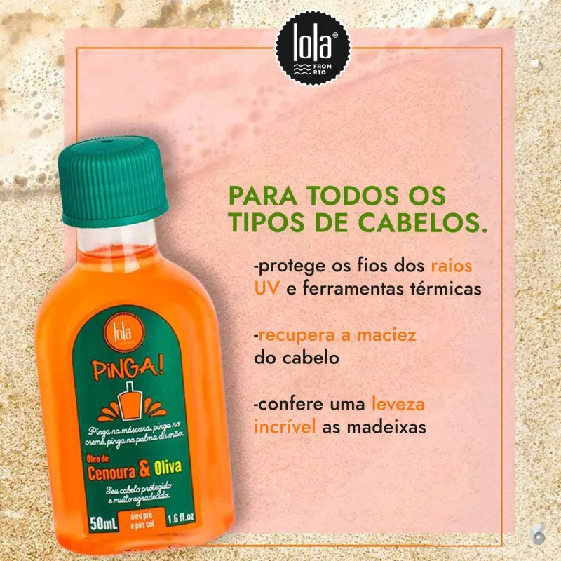 ÓLEO CAPILAR LOLA PINGA! CENOURA & OLIVA 50ML