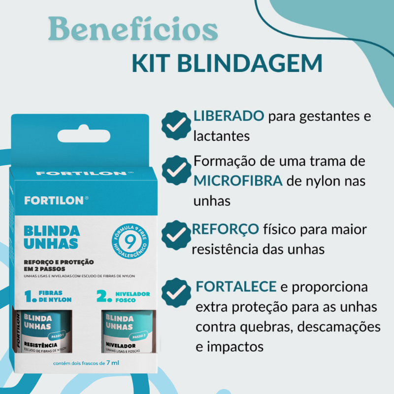 KIT ESMALTE DAILUS FORTILON BLINDA UNHAS FIBRAS DE NYLON E NIVELADOR FOSCO 7ML 2 UNIDADES