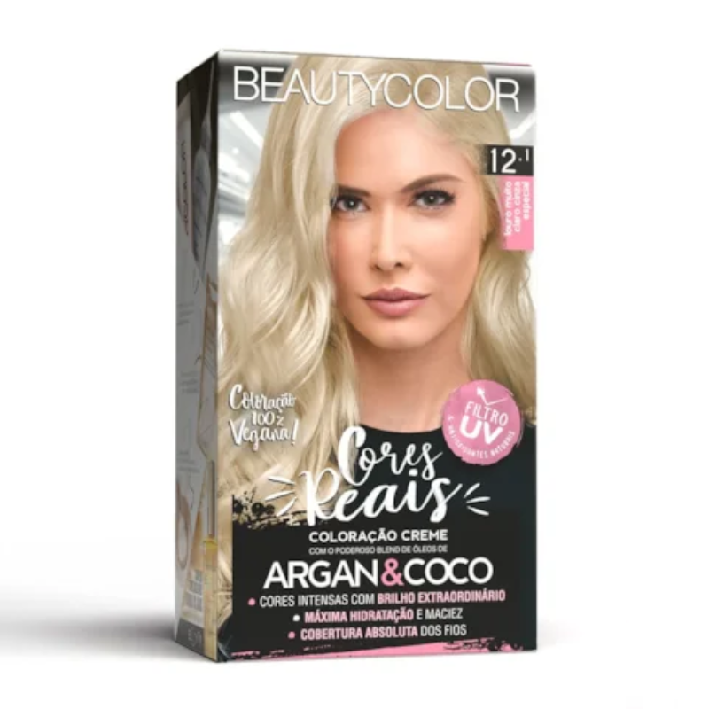KIT TINTA CAPILAR BEAUTYCOLOR 12.1 LOURO MUITO CLARO CINZA ESPECIAL