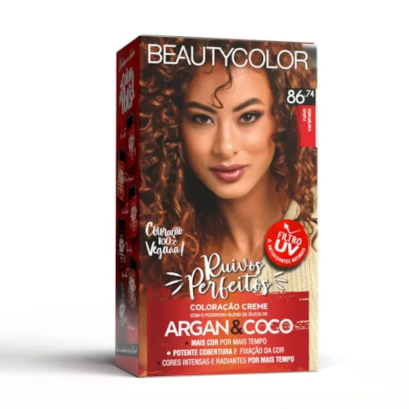 KIT TINTA CAPILAR BEAUTYCOLOR 86.74 RUIVO CARAMELO