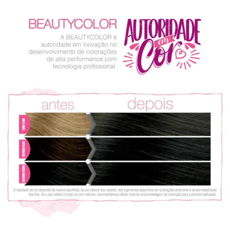 KIT TINTA CAPILAR BEAUTYCOLOR PURRISÍ SEM AMÔNIA 3.0 CASTANHO ESCURO