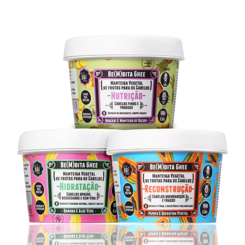 KIT MANTEIGA CAPILAR LOLA FEIRA CRONOLOLA HIDRATAÇÃO NUTRIÇÃO E RECONSTRUÇÃO BE(M)DITA GHEE 100G
