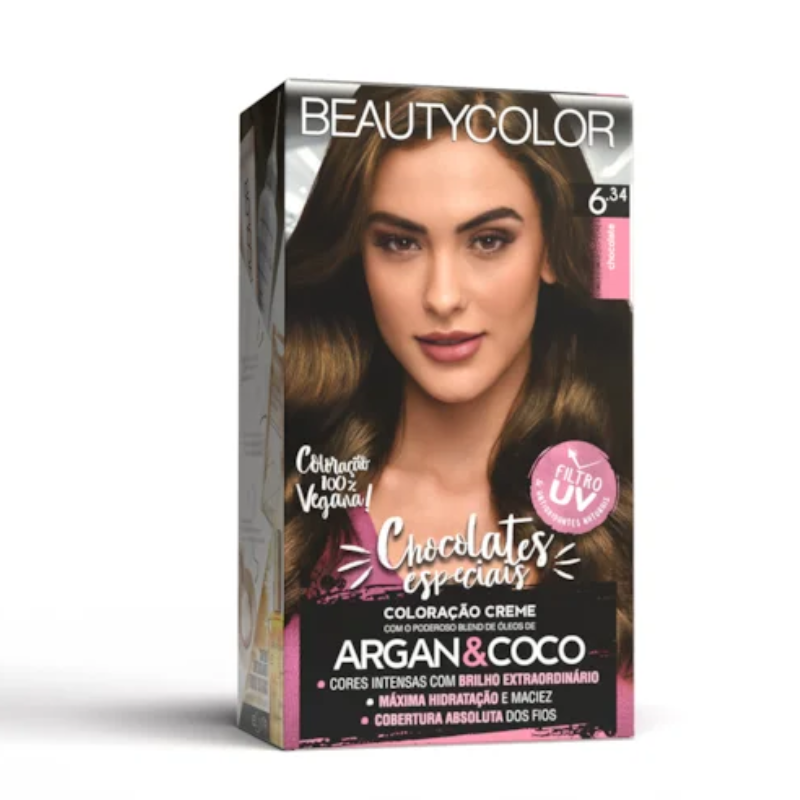 KIT TINTA CAPILAR BEAUTYCOLOR 6.34 CHOCOLATE