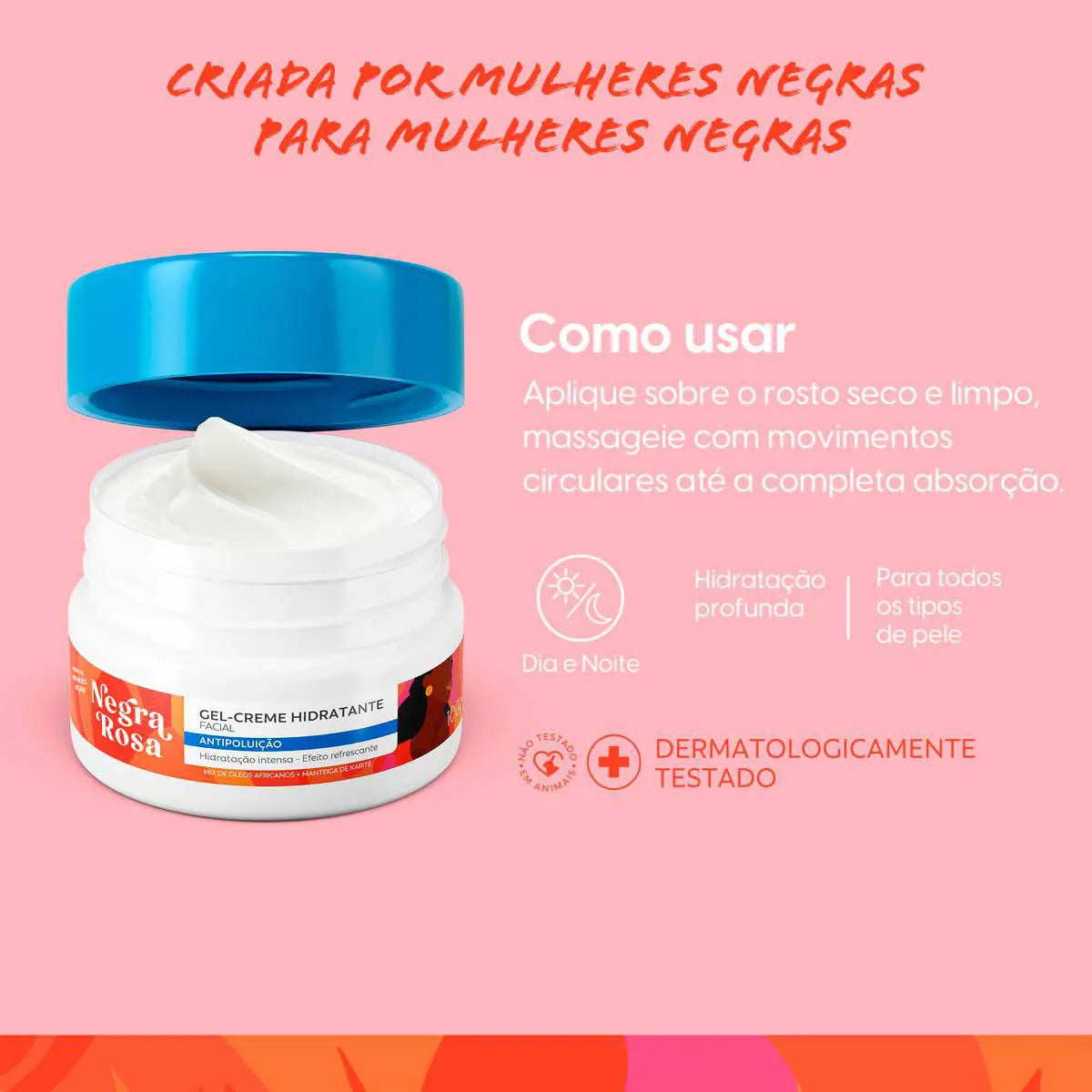 GEL CREME FACIAL NEGRA ROSA HIDRATANTE ANTIPOLUIÇÃO 100G